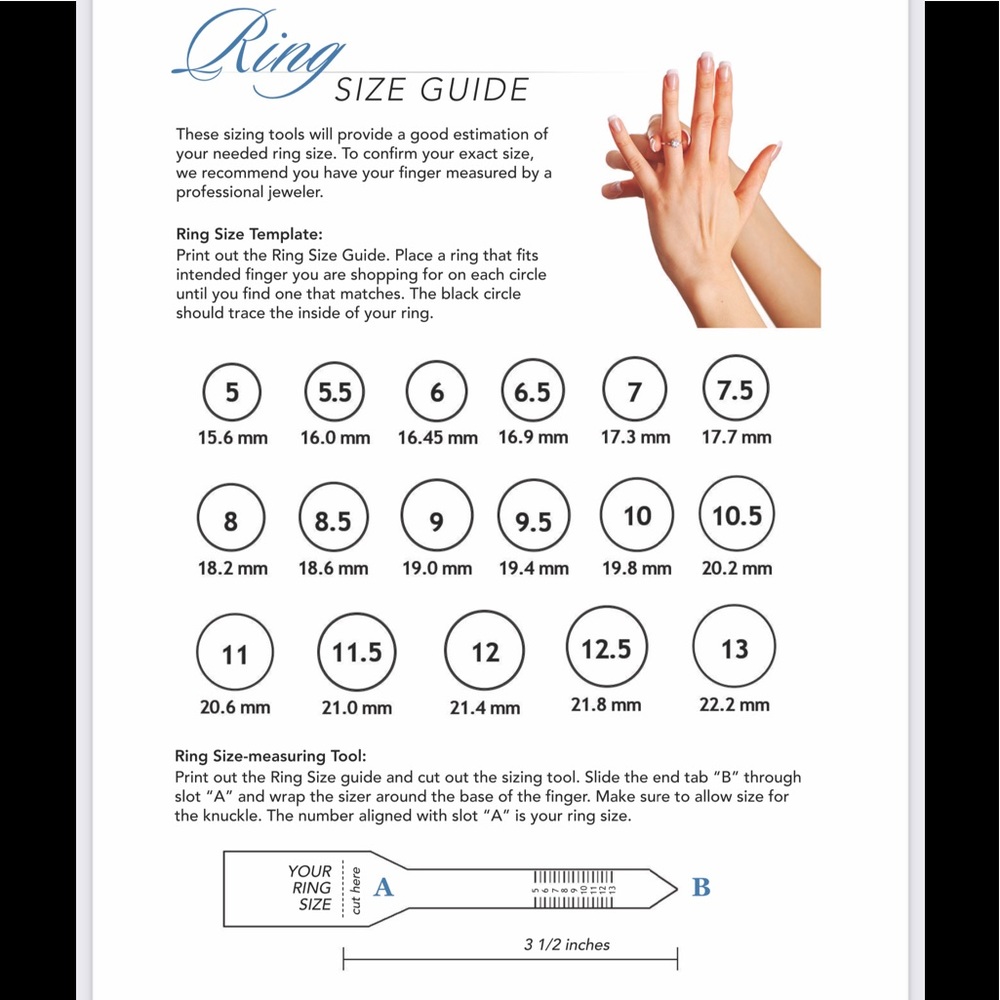 RING SIZE GUIDE BY ONLINE SOURCES